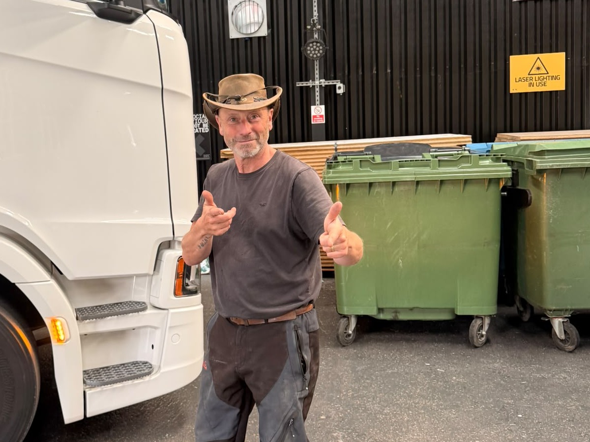 Paul Dalling, director of UK Mezzanine Direct, on site beside a delivery lorry